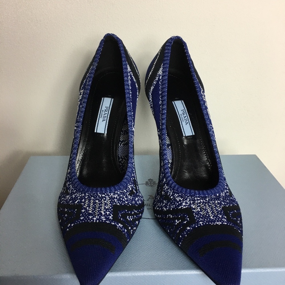 Prada Stretch Knit leather Blue Pump